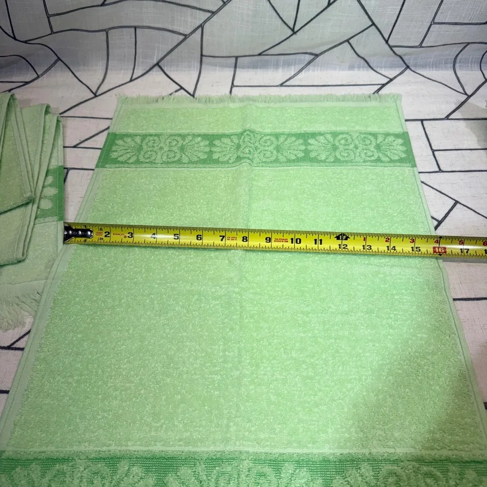 Cannon Monticello Towel Set 3pc Green Vintage Floral Fringe Hand Washcloth